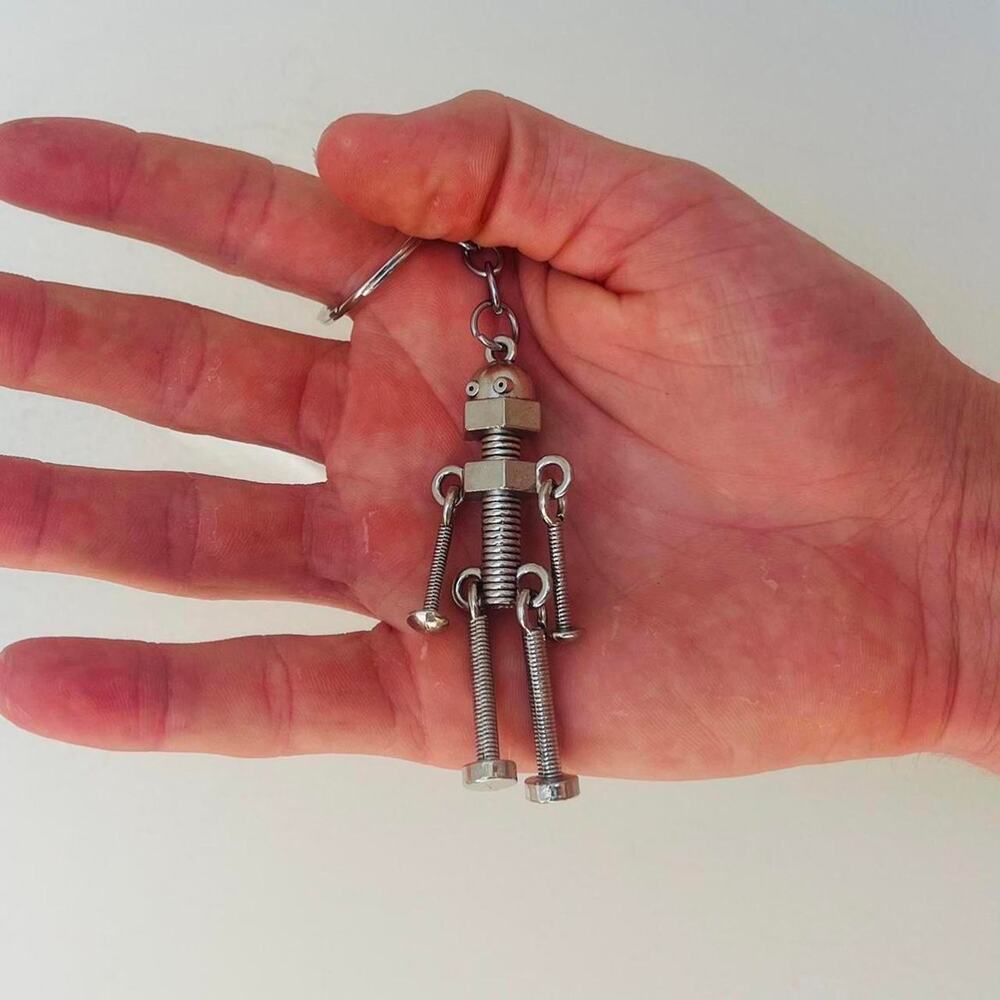 Y2k 2000s vintage stainless steel nuts and bolts stickman keychain - Picture 2 of 8